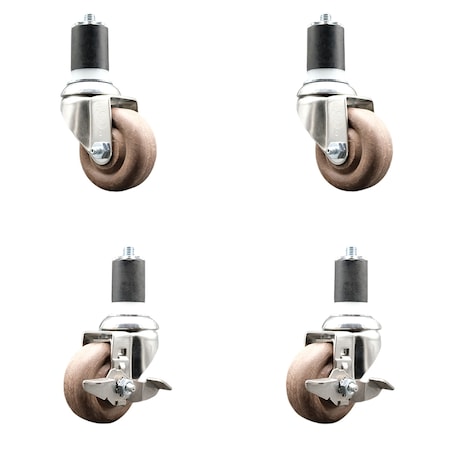 Service Caster 3.5 Inch 316SS High Temp Glass Filled Nylon 1-3/4 Inch Stem Caster Brake, 2PK SS316EX20S3514-GFNSHT-2-TLB-2-134